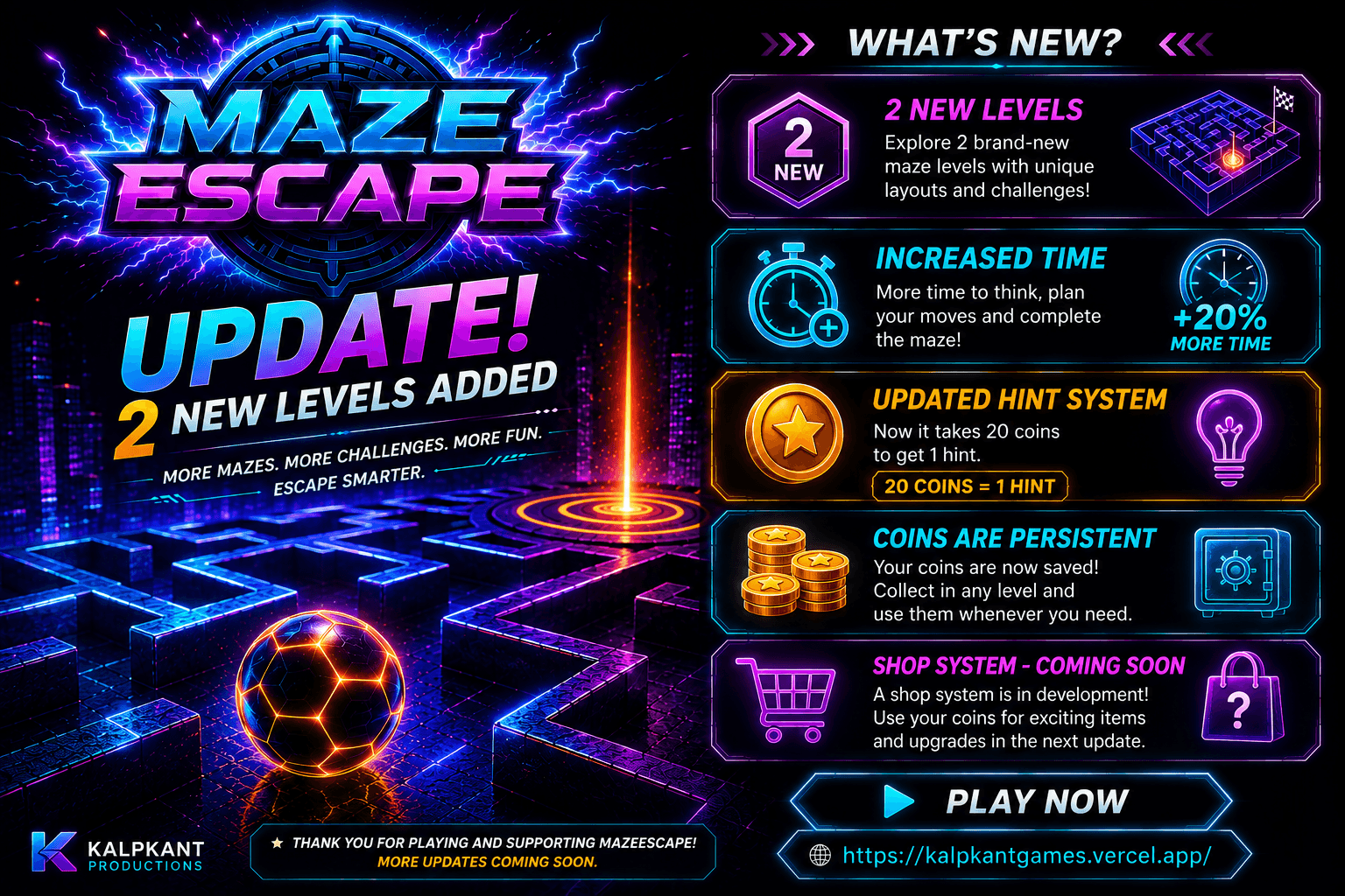 Cover image for MazeEscape Devlog — 2 New Levels, Persistent Coins & More! 🌀